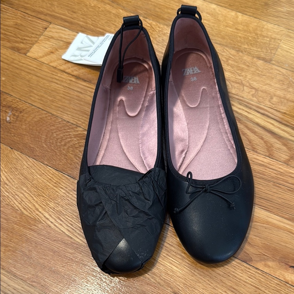 Zara Elegant Black Leather Flats